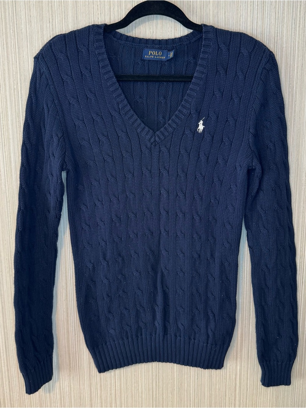 Polo Ralph Lauren Women’s Cable Knit V- Neck Navy Blue Sweater Size Medium